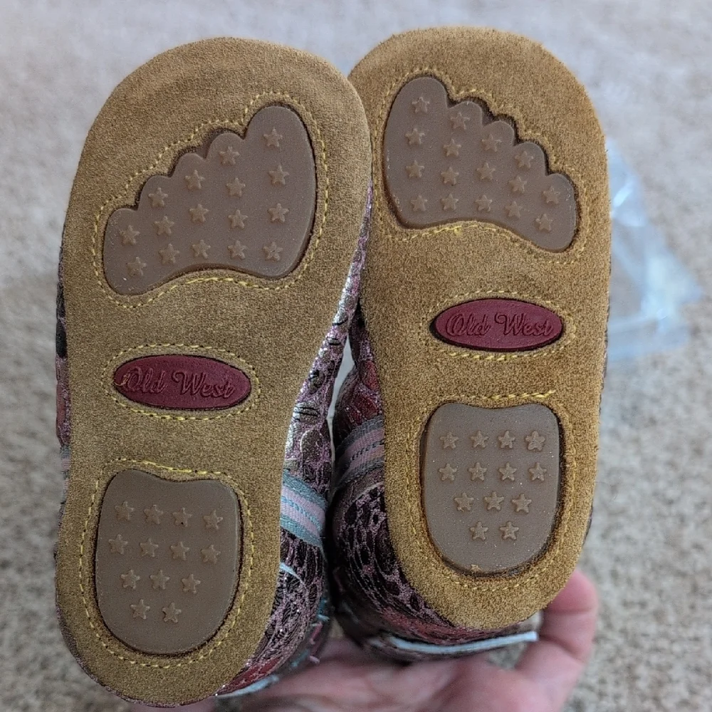 NIB Old West Pink Sparkle Baby Girl Soft Cowboy Boots (Size 3)